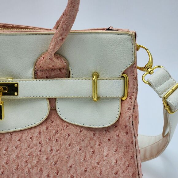 Nillie Pink Embossed Faux Leather Lock Satchel Tote Bag - Picture 10 of 13